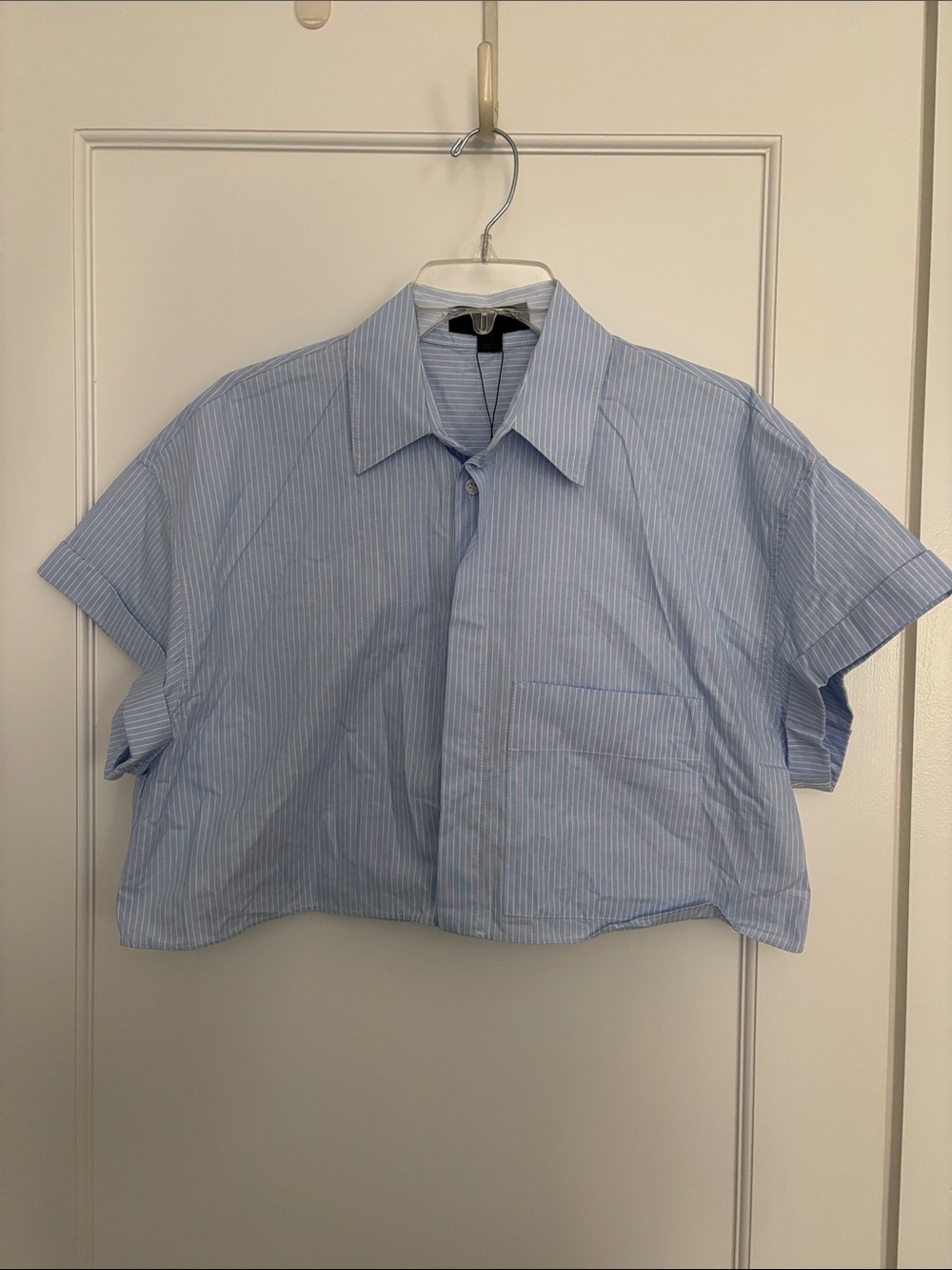 Zara Light Blue Pinstripe Cropped Button-Down Shirt